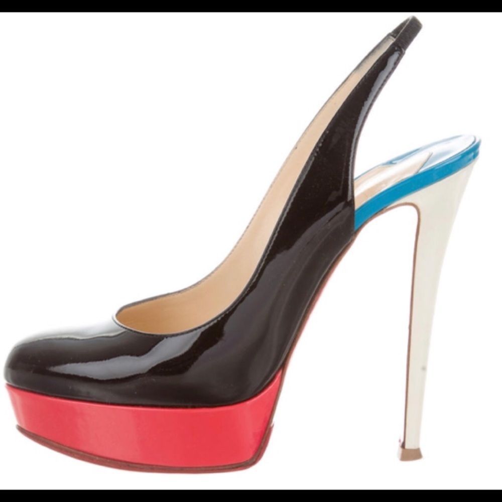 Christian Louboutin Patent Leather Platform Slingback Pumps 39.5